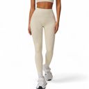 Beige Large Women's High-Waist Textured Seamless Leggings