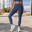 Blue Large Women's High-Waist Textured Seamless Leggings