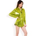 Green Large Women's Sequin Button-Down Shirt Dress with Long Sleeves