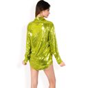 Green Large Women's Sequin Button-Down Shirt Dress with Long Sleeves