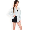 Silver Large Women's Sequin Button-Down Shirt Dress with Long Sleeves