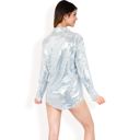 Silver Large Women's Sequin Button-Down Shirt Dress with Long Sleeves