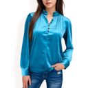  Women's Velvet Long Sleeve Blouse with Ruffled Collar and Button Detail