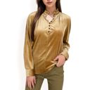 Green Large Women's Velvet Long Sleeve Blouse with Ruffled Collar and Button Detail