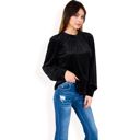 Black Large Women's Velvet Long Sleeve Top with Puff Shoulders