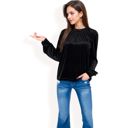 Black Large Women's Velvet Long Sleeve Top with Puff Shoulders