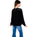 Black Large Women's Velvet Long Sleeve Top with Puff Shoulders