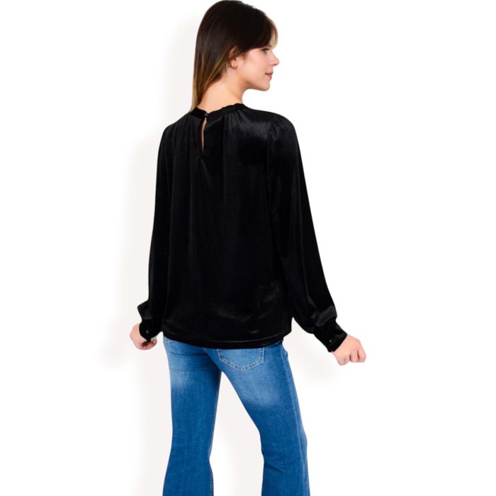 Women's Velvet Long Sleeve Top with Puff Shoulders