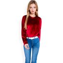 Red Large Women's Velvet Long Sleeve Top with Puff Shoulders