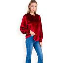 Red Large Women's Velvet Long Sleeve Top with Puff Shoulders