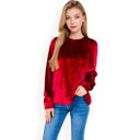 Red Large Women's Velvet Long Sleeve Top with Puff Shoulders