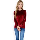 Red Large Women's Velvet Long Sleeve Top with Puff Shoulders