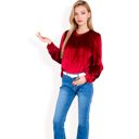 Red Large Women's Velvet Long Sleeve Top with Puff Shoulders