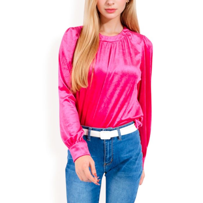 Women's Velvet Long Sleeve Top with Puff Shoulders