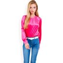 Pink Large Women's Velvet Long Sleeve Top with Puff Shoulders