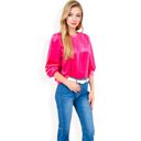 Pink Large Women's Velvet Long Sleeve Top with Puff Shoulders