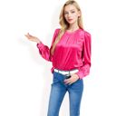 Pink Large Women's Velvet Long Sleeve Top with Puff Shoulders