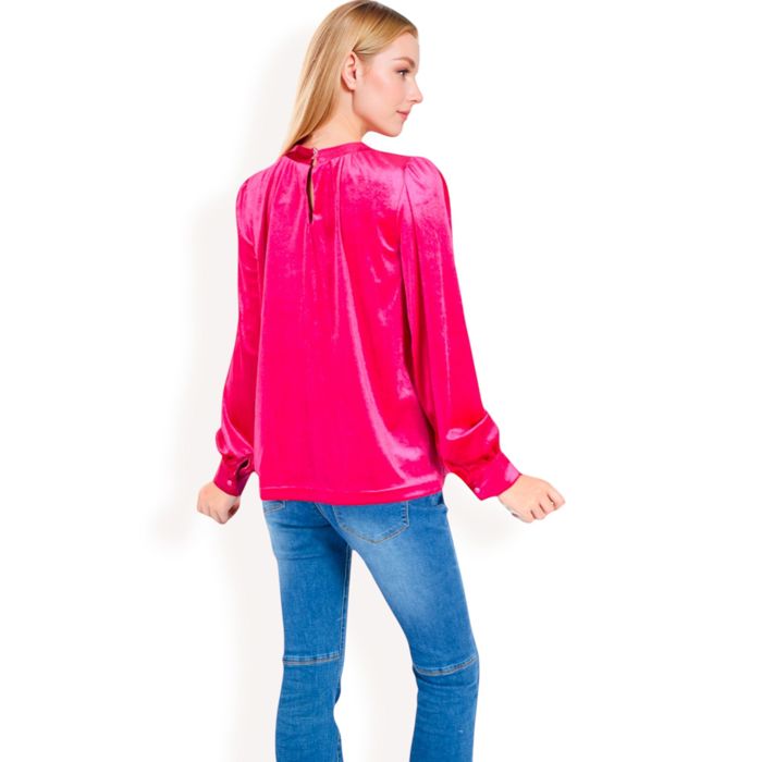 Women's Velvet Long Sleeve Top with Puff Shoulders