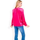 Pink Large Women's Velvet Long Sleeve Top with Puff Shoulders