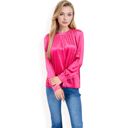 Pink Large Women's Velvet Long Sleeve Top with Puff Shoulders