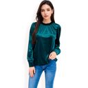 Green Large Women's Velvet Long Sleeve Top with Puff Shoulders