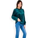 Green Large Women's Velvet Long Sleeve Top with Puff Shoulders