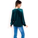 Green Large Women's Velvet Long Sleeve Top with Puff Shoulders