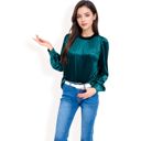 Green Large Women's Velvet Long Sleeve Top with Puff Shoulders