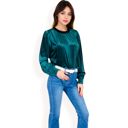 Green Large Women's Velvet Long Sleeve Top with Puff Shoulders