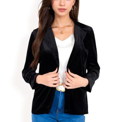 Women's Velvet Blazer With Notch Collar And Front Pockets