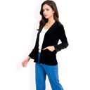 Black Large Women's Velvet Blazer With Notch Collar And Front Pockets