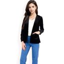 Black Large Women's Velvet Blazer With Notch Collar And Front Pockets