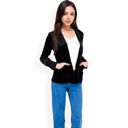 Black Large Women's Velvet Blazer With Notch Collar And Front Pockets