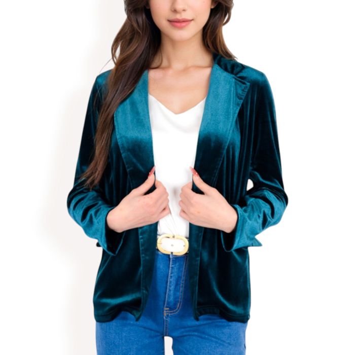 Women's Velvet Blazer With Notch Collar And Front Pockets