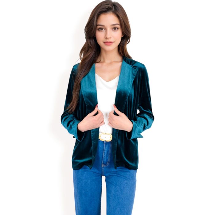 Women's Velvet Blazer With Notch Collar And Front Pockets