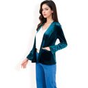 Green Large Women's Velvet Blazer With Notch Collar And Front Pockets