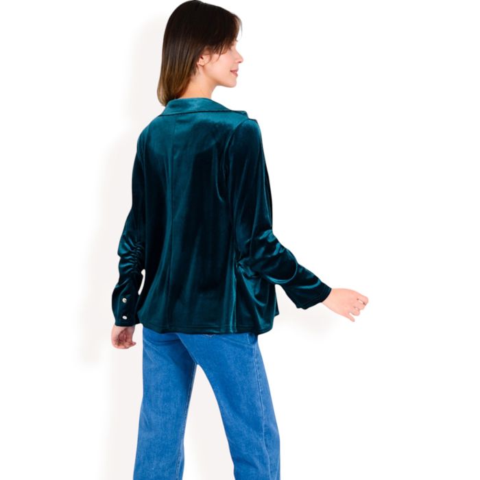 Women's Velvet Blazer With Notch Collar And Front Pockets