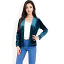 Green Large Women's Velvet Blazer With Notch Collar And Front Pockets