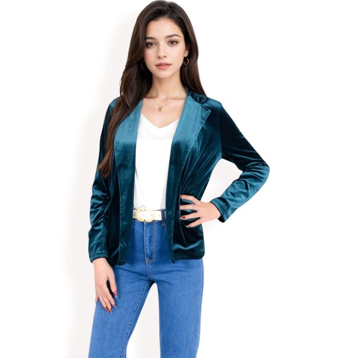 Women's Velvet Blazer With Notch Collar And Front Pockets