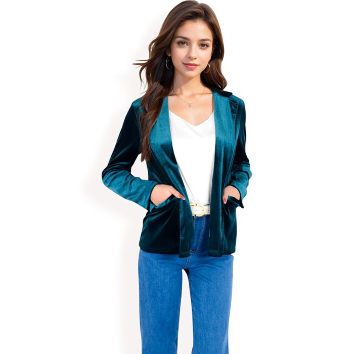 Women's Velvet Blazer With Notch Collar And Front Pockets