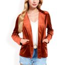 Orange Large Women's Velvet Blazer With Notch Collar And Front Pockets