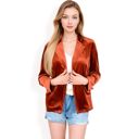 Orange Large Women's Velvet Blazer With Notch Collar And Front Pockets