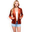 Orange Large Women's Velvet Blazer With Notch Collar And Front Pockets