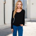 Black Large Women's Long Sleeve Scoop Neck Stretch Knit Top