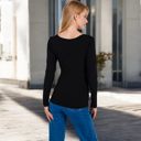 Black Large Women's Long Sleeve Scoop Neck Stretch Knit Top