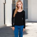 Black Large Women's Long Sleeve Scoop Neck Stretch Knit Top