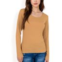 Brown Large Women's Long Sleeve Scoop Neck Stretch Knit Top