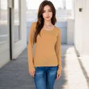 Brown Large Women's Long Sleeve Scoop Neck Stretch Knit Top