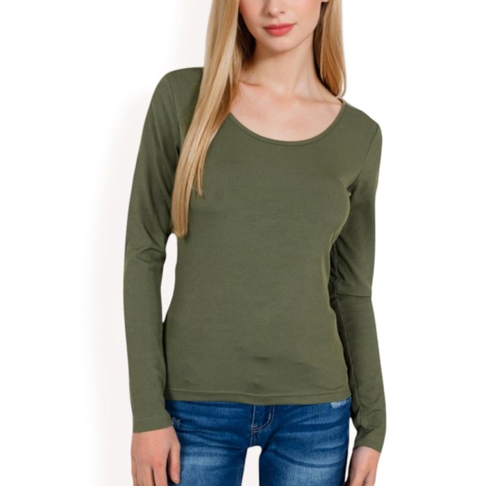 Women's Long Sleeve Scoop Neck Stretch Knit Top