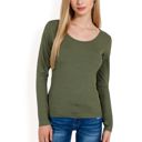 Green Large Women's Long Sleeve Scoop Neck Stretch Knit Top